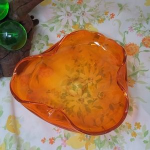 MCM folded edge blown glass trinket dish